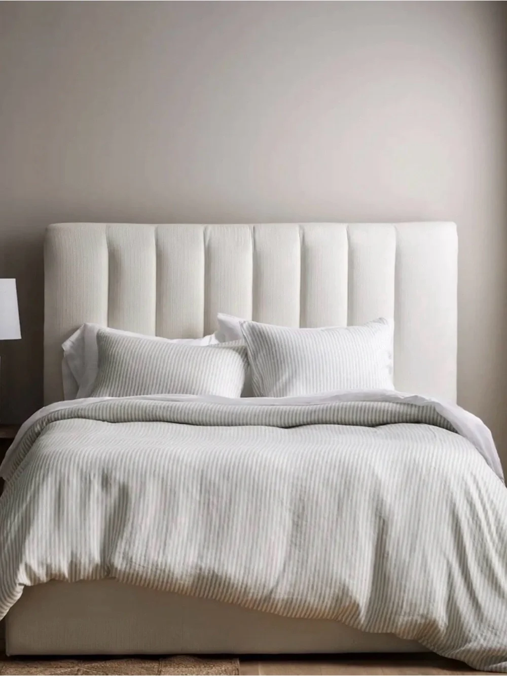 NWOT Quince European Linen Stripe Duvet Cover Only, Queen/Full - Mist/White